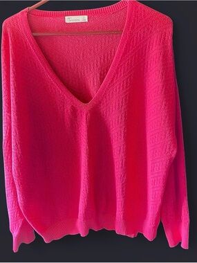 89th & Madison Women's V-Neck Sweater in Bright Pink, 2X
